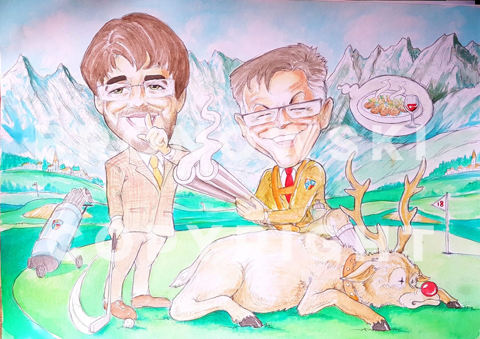 A bespoke watercolour caricature commission